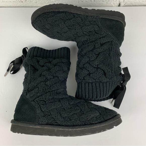 Ugg Isla Black Boot Knit Boots Back Tie Lace Size 8 - Picture 13 of 13